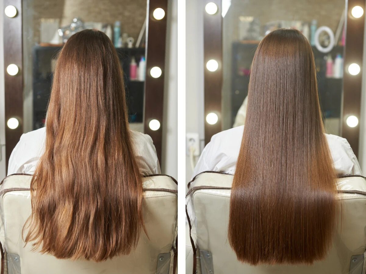 Lang haar voor en na een keratinebehandeling